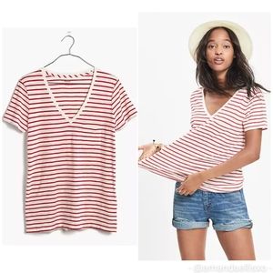 Madewell Whisper Alhambra Stripe V-Neck Short Sleeve Tee